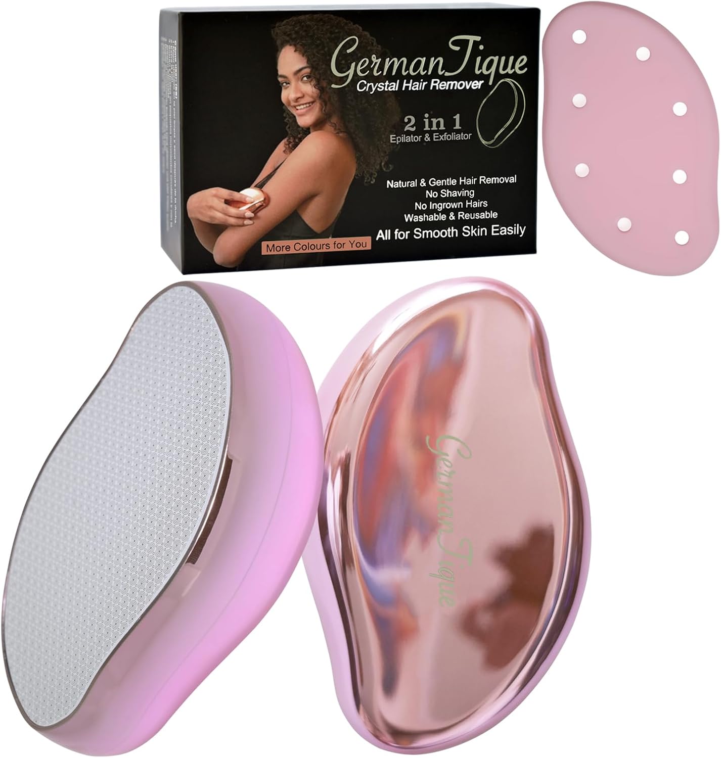 Crystal Hair Eraser,Natural Crystal Hair Remover,Reusable Painless Nano Glass Hair Removal Device Without Shaver,Gentle Crystal Epilator and Exfoliator for Soft Silky Skin(Light Pink)